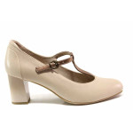 Бежови дамски обувки с висок ток, естествена кожа - елегантни обувки за пролетта и лятото N 100015520