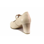 Бежови дамски обувки с висок ток, естествена кожа - елегантни обувки за пролетта и лятото N 100015520