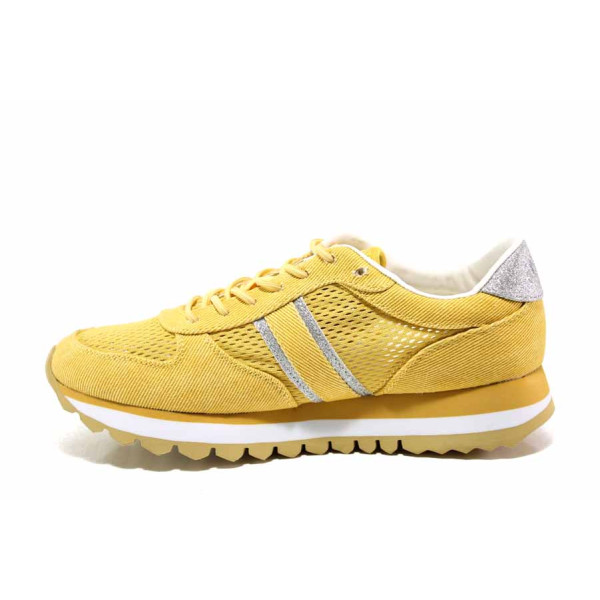 Жълти дамски маратонки, текстилна материя - спортни обувки за пролетта и лятото N 100015516