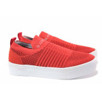 Червени анатомични дамски маратонки, текстилна материя - спортни обувки за пролетта и лятото N 100015518