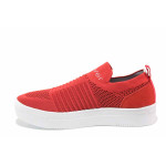 Червени анатомични дамски маратонки, текстилна материя - спортни обувки за пролетта и лятото N 100015518