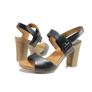 Черни дамски сандали, естествена кожа - ежедневни обувки за пролетта и лятото N 100015538