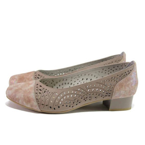 Бежови дамски обувки със среден ток, естествена кожа - всекидневни обувки за пролетта и лятото N 100015525