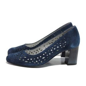 Тъмносини дамски обувки с висок ток, естествен велур - всекидневни обувки за пролетта и лятото N 100015523