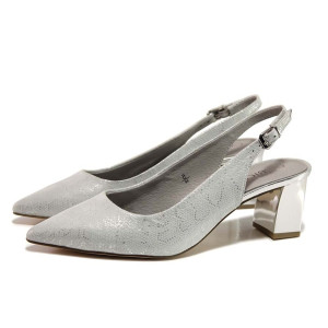 Сиви дамски обувки със среден ток, естествена кожа - официални обувки за пролетта и лятото N 100015529