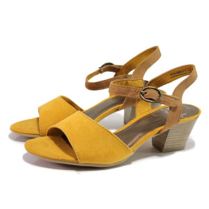 Жълти дамски сандали, качествен еко-велур - ежедневни обувки за пролетта и лятото N 100015540