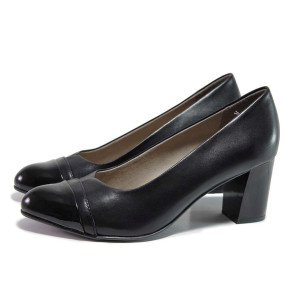 Черни дамски обувки с висок ток, естествена кожа - всекидневни обувки за пролетта и лятото N 100015526