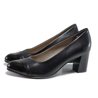 Черни дамски обувки с висок ток, естествена кожа - всекидневни обувки за пролетта и лятото N 100015526