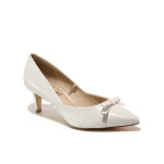 Бели дамски обувки със среден ток, естествена кожа - официални обувки за пролетта и лятото N 100015528