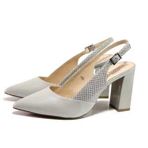 Сиви дамски обувки с висок ток, лачена естествена кожа - официални обувки за пролетта и лятото N 100015530