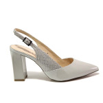 Сиви дамски обувки с висок ток, лачена естествена кожа - официални обувки за пролетта и лятото N 100015530