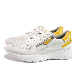 Бели дамски маратонки, естествена кожа - спортни обувки за пролетта и лятото N 100015608