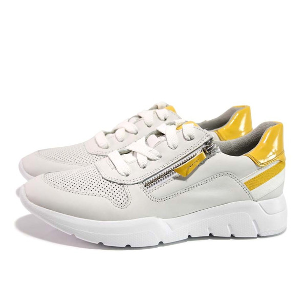 Бели дамски маратонки, естествена кожа - спортни обувки за пролетта и лятото N 100015608