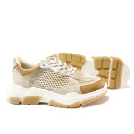 Бежови дамски маратонки, еко-кожа и текстилна материя - спортни обувки за пролетта и лятото N 100015533