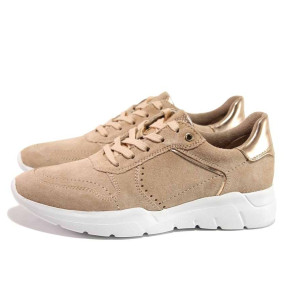 Розови дамски маратонки, естествен велур - спортни обувки за пролетта и лятото N 100015532