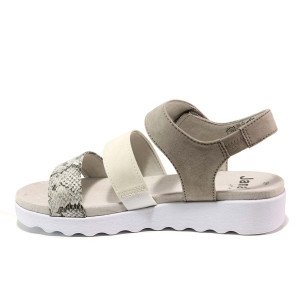 Сиви дамски сандали, еко-кожа и текстилна материя - всекидневни обувки за пролетта и лятото N 100015569