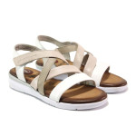 Бели дамски сандали, естествена кожа - ежедневни обувки за пролетта и лятото N 100015572