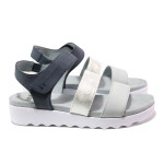 Сини дамски сандали, еко-кожа и текстилна материя - ежедневни обувки за пролетта и лятото N 100015570