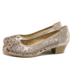Бежови дамски обувки със среден ток, естествена кожа - всекидневни обувки за пролетта и лятото N 100015527