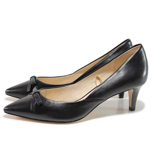 Черни дамски обувки със среден ток, естествена кожа - елегантни обувки за пролетта и лятото N 100015580