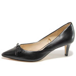 Черни дамски обувки със среден ток, естествена кожа - елегантни обувки за пролетта и лятото N 100015580