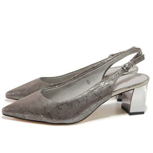 Сиви дамски обувки със среден ток, естествена кожа - ежедневни обувки за пролетта и лятото N 100015589