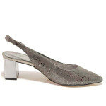 Сиви дамски обувки със среден ток, естествена кожа - ежедневни обувки за пролетта и лятото N 100015589