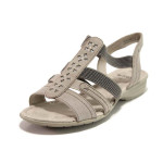 Бежови дамски сандали, еко-кожа и текстилна материя - всекидневни обувки за пролетта и лятото N 100015577