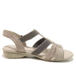 Бежови дамски сандали, еко-кожа и текстилна материя - всекидневни обувки за пролетта и лятото N 100015577