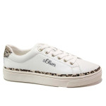 Бели дамски обувки с равна подметка, естествена кожа - спортни кецове за пролетта и лятото N 100015594