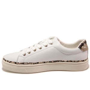 Бели дамски обувки с равна подметка, естествена кожа - спортни кецове за пролетта и лятото N 100015594