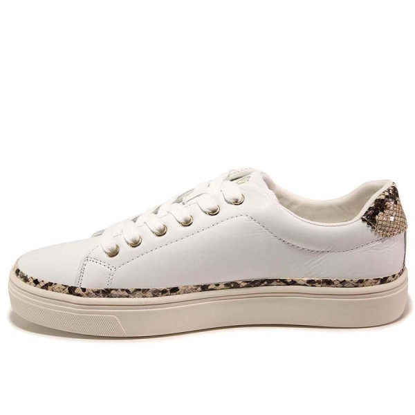 Бели дамски обувки с равна подметка, естествена кожа - спортни кецове за пролетта и лятото N 100015594