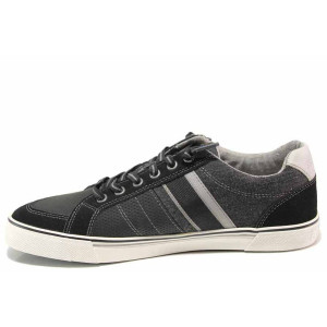 Черни мъжки маратонки, еко-кожа и текстилна материя - спортни кецове за пролетта и лятото N 100015599