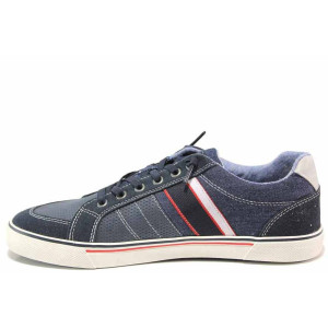 Сини мъжки маратонки, еко-кожа и текстилна материя - спортни кецове за пролетта и лятото N 100015600