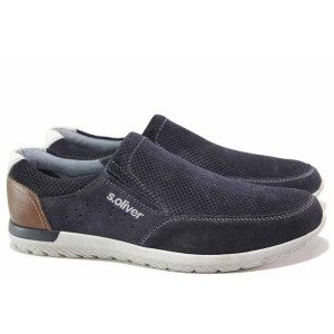 Сини мъжки обувки, естествен велур - всекидневни обувки за пролетта и лятото N 100015601