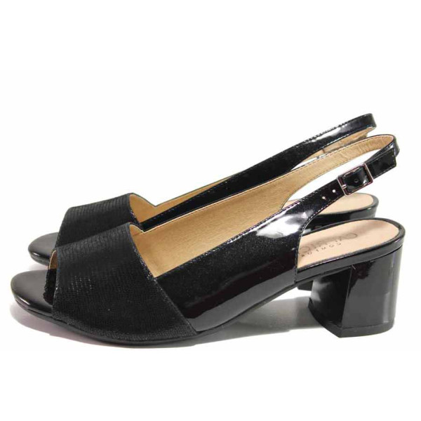 Черни дамски сандали, лачена естествена кожа - официални обувки за пролетта и лятото N 100015578