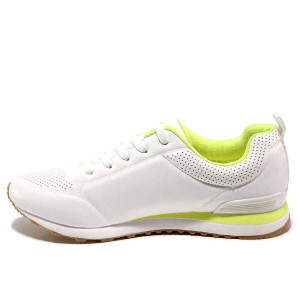 Бели дамски маратонки, здрава еко-кожа - спортни обувки за пролетта и лятото N 100015615