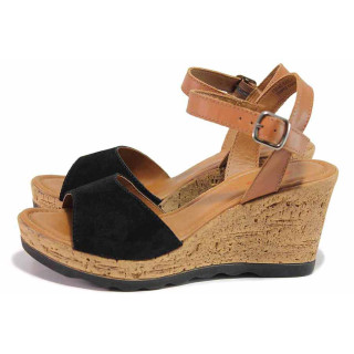Черни дамски сандали, естествен набук - спортни обувки за пролетта и лятото N 100015617