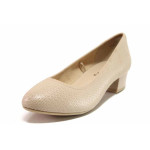 Бежови дамски обувки със среден ток, естествена кожа - всекидневни обувки за пролетта и лятото N 100015622