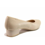 Бежови дамски обувки със среден ток, естествена кожа - всекидневни обувки за пролетта и лятото N 100015622
