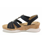 Тъмносини дамски сандали, еко-кожа и текстилна материя - ежедневни обувки за пролетта и лятото N 100015634