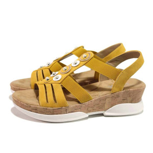 Жълти дамски сандали, еко-кожа и текстилна материя - ежедневни обувки за пролетта и лятото N 100015635