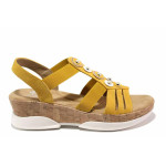 Жълти дамски сандали, еко-кожа и текстилна материя - ежедневни обувки за пролетта и лятото N 100015635
