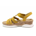 Жълти дамски сандали, еко-кожа и текстилна материя - ежедневни обувки за пролетта и лятото N 100015635