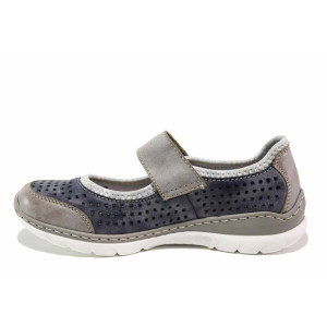 Тъмносини дамски обувки с равна подметка, здрава еко-кожа - ежедневни обувки за пролетта и лятото N 100015638