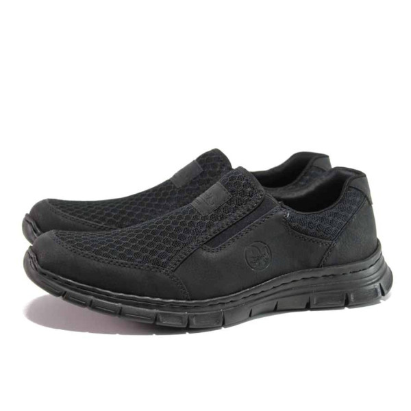 Черни мъжки обувки, еко-кожа и текстилна материя - ежедневни обувки за пролетта и лятото N 100015684