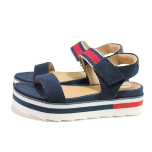 Сини дамски сандали, еко-кожа и текстилна материя - ежедневни обувки за пролетта и лятото N 100016095