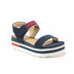 Сини дамски сандали, еко-кожа и текстилна материя - ежедневни обувки за пролетта и лятото N 100016095