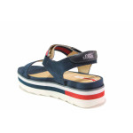 Сини дамски сандали, еко-кожа и текстилна материя - ежедневни обувки за пролетта и лятото N 100016095