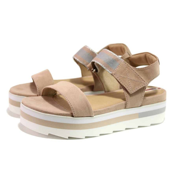 Розови дамски сандали, еко-кожа и текстилна материя - ежедневни обувки за пролетта и лятото N 100016096